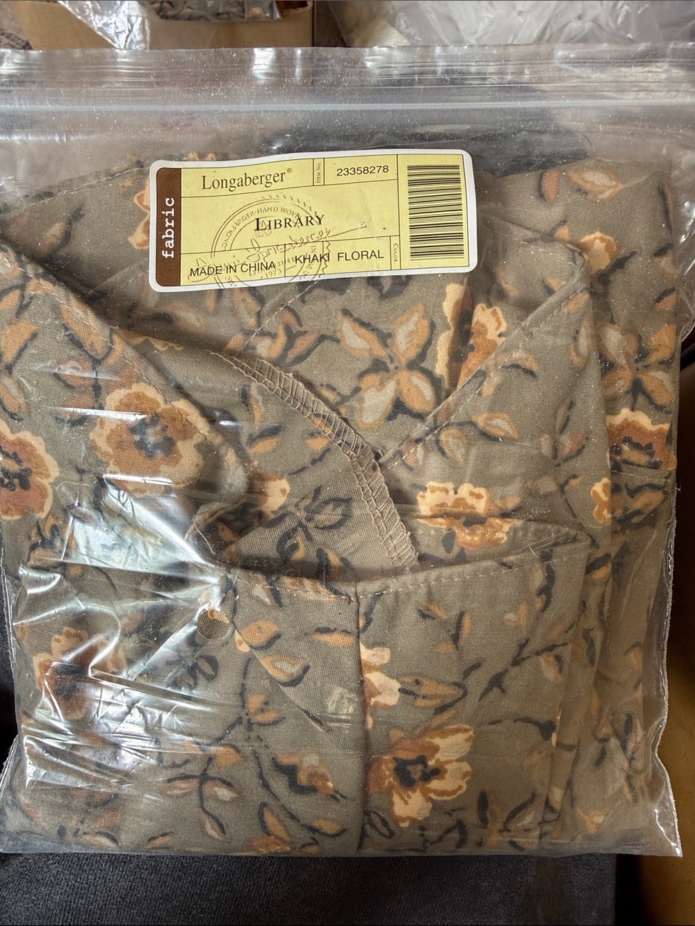 Longaberger Library basket Khaki Floral Fabric liner